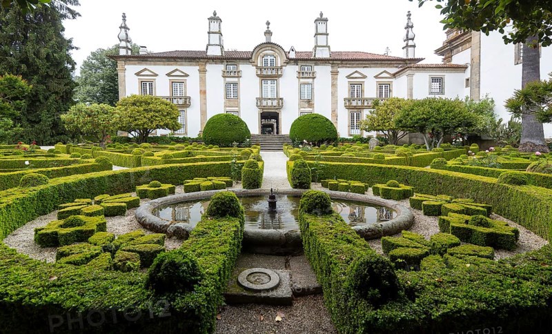 Spacious gardens of the palace, Casa de Mateus, palace with large gardens, Vila Real, Vila Real district, Portugal, Europe, BlosseyPortugal, aerial view, birds-eyes view, Travel, travel photography