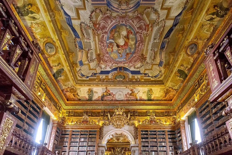 Biblioteca Joanina, historical university library, University of Coimbra, Coimbra, Coimbra district, Portugal, Europe, aerial view, birds-eyes view, Travel, travel photography