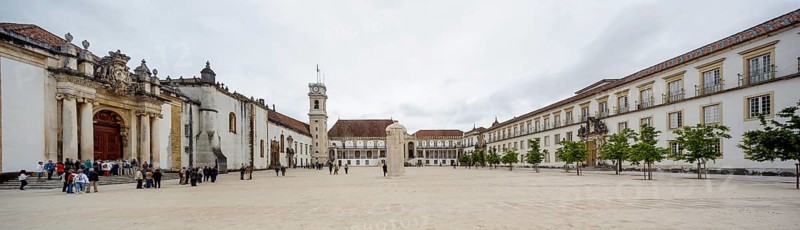 Panoramic view of the university square, University of Coimbra, Coimbra, Coimbra district, Portugal, Europe, aerial view, birds-eyes view, Travel, travel photography