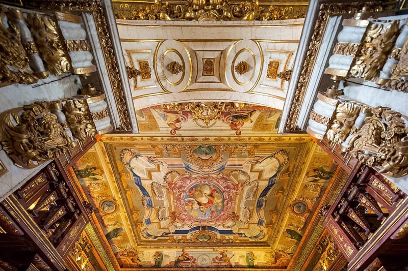 Biblioteca Joanina, historical university library, University of Coimbra, Coimbra, Coimbra district, Portugal, Europe, aerial view, birds-eyes view, Travel, travel photography