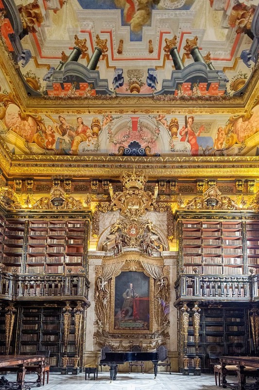 Biblioteca Joanina, historical university library, University of Coimbra, Coimbra, Coimbra district, Portugal, Europe, aerial view, birds-eyes view, Travel, travel photography