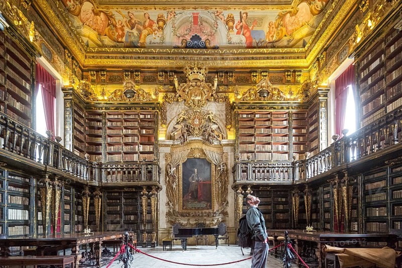 Biblioteca Joanina, historical university library, University of Coimbra, Coimbra, Coimbra district, Portugal, Europe, BlosseyPortugal, aerial view, birds-eyes view, Travel, travel photography