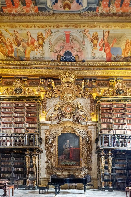 Biblioteca Joanina, historical university library, University of Coimbra, Coimbra, Coimbra district, Portugal, Europe, aerial view, birds-eyes view, Travel, travel photography