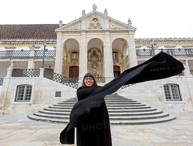 Students from the University of Comimbra explain their uniform, University of Coimbra, Coimbra, Coimbra district, Portugal, Europe, aerial view, birds-eyes view, Travel, travel photography
