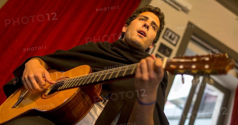 Fado singer in a cultural centre, Coimbra, Coimbra district, Portugal, Europe, aerial view, birds-eyes view, Travel, travel photography