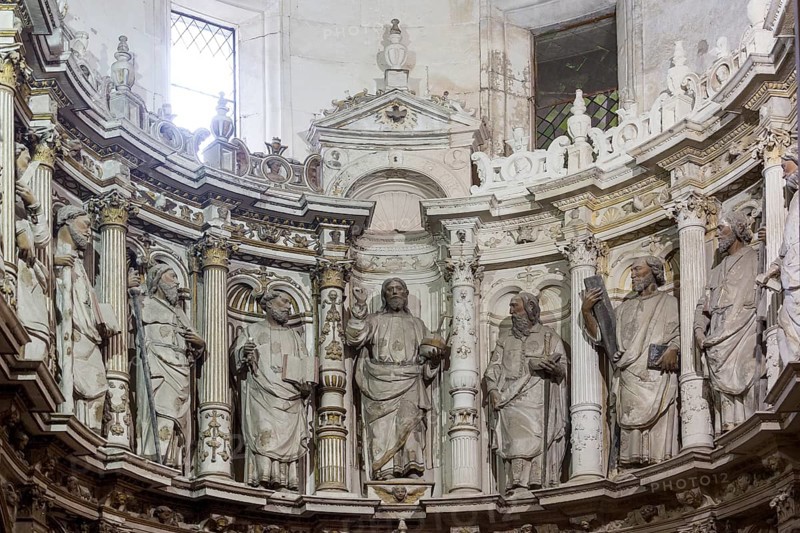 Altar, Old Cathedral (Sé Velha) in the historic centre of Coimbra, Coimbra, Coimbra district, Portugal, Europe, aerial view, birds-eyes view, Travel, Travel photography