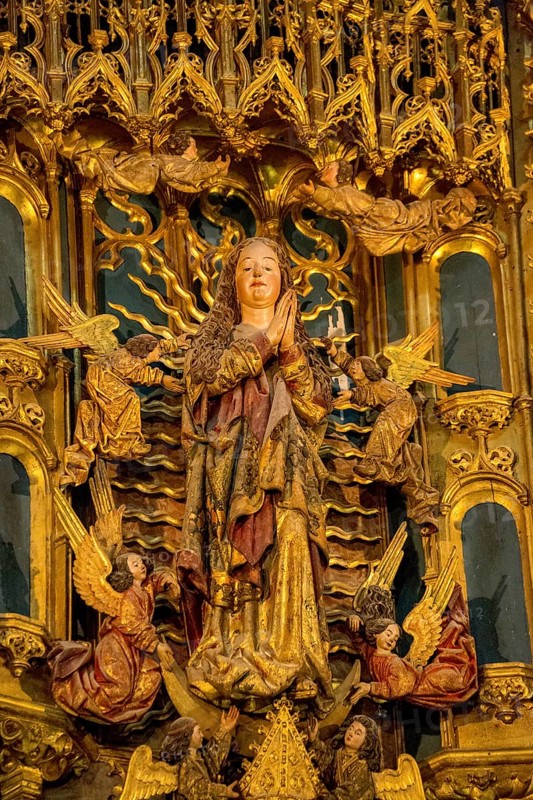 Altar, Old Cathedral (Sé Velha) in the historic centre of Coimbra, Coimbra, Coimbra district, Portugal, Europe, aerial view, birds-eyes view, Travel, Travel photography