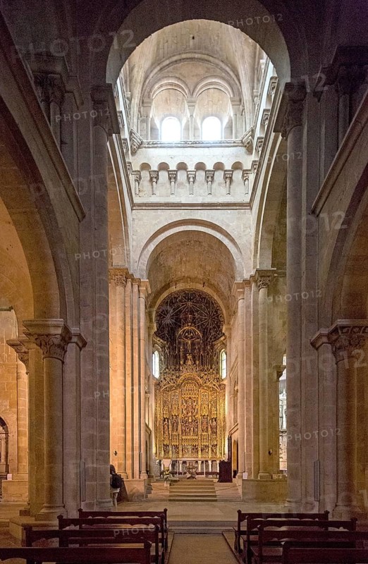 Altar, Old Cathedral (Sé Velha) in the historic centre of Coimbra, Coimbra, Coimbra district, Portugal, Europe, aerial view, birds-eyes view, Travel, Travel photography
