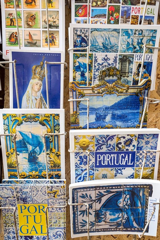 Postcards of Coimbra at a postcard stand, Coimbra, Coimbra district, Portugal, Europe, aerial view, birds-eyes view, Travel, travel photography