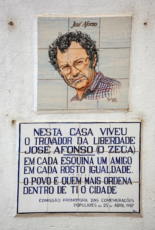 Artist and political singer Jose Alfonso, painted tiles, azulejos, old town of Coimbra, Coimbra, district of Coimbra, Portugal, Europe, aerial view, birds-eyes view, travel, travel photography