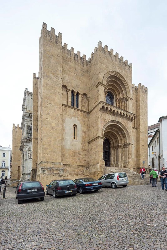 Old Cathedral (Sé Velha) in the Old Town of Coimbra, Old Town of Coimbra, Coimbra, Coimbra District, Portugal, Europe, aerial view, birds-eyes view, Travel, Travel Photography