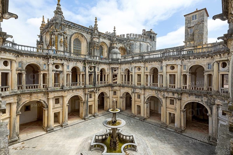 Great Cloister of Diogo do Torralva, Panorama, Fortress of Tomar, Castle of the Knights Templar, Templars, UNESCO Heritage Site, Tomar, District of Santarém, Portugal, Europe, Convento da Ordem de Christo, District of Santarém, aerial view, birds-eyes view, Travel, Travel Photography