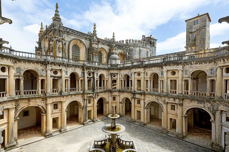 Great Cloister of Diogo do Torralva, Panorama, Fortress of Tomar, Castle of the Knights Templar, Templars, UNESCO Heritage Site, Tomar, District of Santarém, Portugal, Europe, Convento da Ordem de Christo, District of Santarém, aerial view, birds-eyes view, Travel, Travel Photography