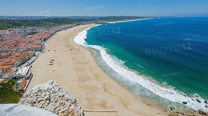 View of the city and bay of Nazaré, Nazaré, Leiria district, Portugal, Europe, Nazaré, aerial view, birds-eyes view, Travel, Travel photography