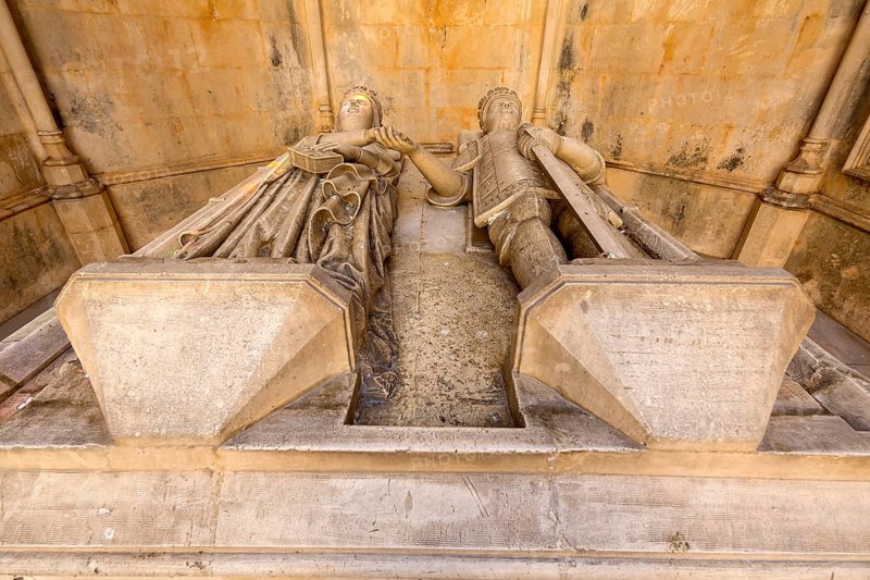 Sarcophagus of João I and his English woman Philippa of Lancaster, Monastery of Santa Maria da Vitüria, UNESCO World Heritage Site, Monastery Church of Batalha, Mosteiro da Batalha, Batalha, Leiria District, Portugal, Europe, aerial view, birds-eyes view, Travel, Travel Photography