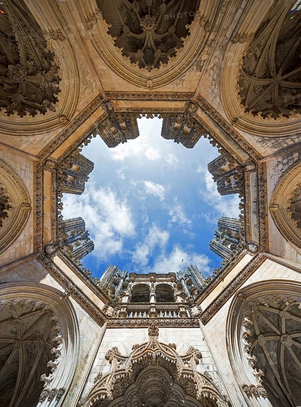 Capelas Imperfeitas, the octagonal mausoleum, Monastery of Santa Maria da VitÃüria, UNESCO World Heritage Site, Monastery Church of Batalha, Mosteiro da Batalha, Batalha, Leiria District, Portugal, Europe, aerial view, birds-eyes view, Travel, Travel Photography