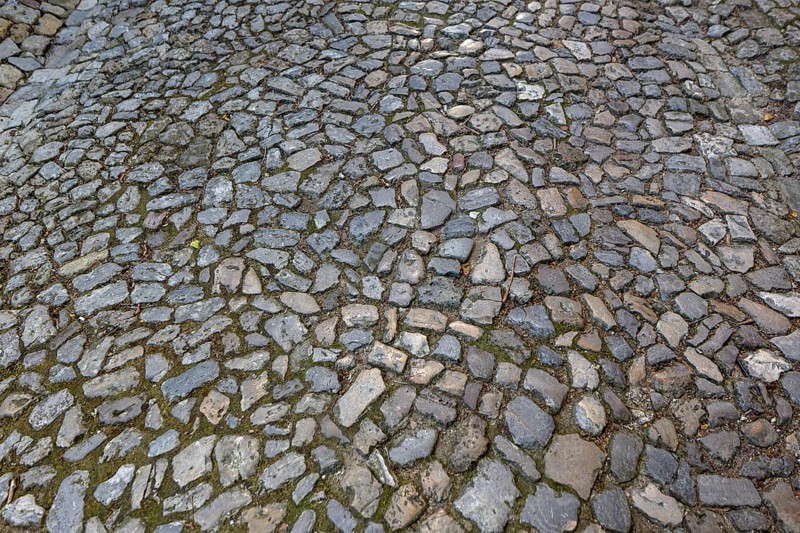 Cobblestones in the alleys of Óbidos, Leiria district, Portugal, Europe, Óbidos, aerial view, birds-eyes view, Travel, Travel photography
