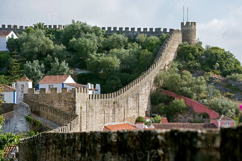 On the medieval city wall, picturesque small town Obidos, Óbidos, Leiria district, Portugal, Europe, Óbidos, aerial view, birds-eyes view, Travel, Travel photography