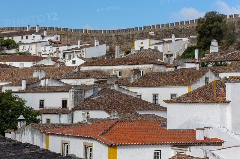 Picturesque small town Obidos, Ãbidos, Leiria district, Portugal, Europe, Óbidos, aerial view, birds-eyes view, Travel, travel photography