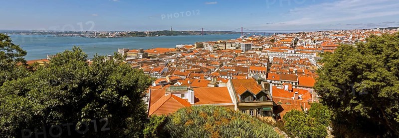 View from the castle Castelo de São Jorge to the old town of Lisbon, Lisbon, Lisbon district, Portugal, Europe, aerial view, birds-eyes view, Travel, Travel Photography
