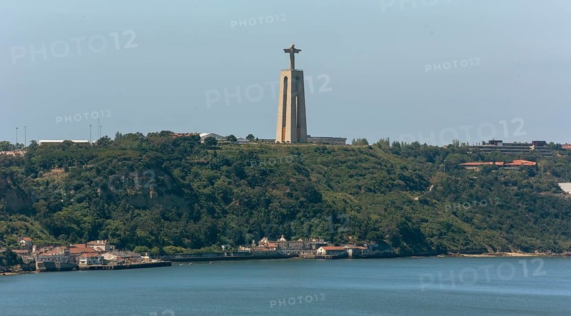 The 113m high Christ figure Cristo-Rei, Lisbon, Lisbon district, Portugal, Europe, Aerial view, birds-eyes view, Travel, Travel photography