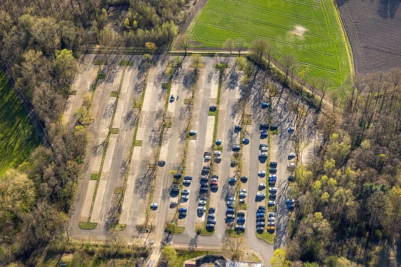Aerial view, main car park LAFP School North Rhine-Westphalia (State Office for Training, Further Education and Personnel Affairs of the Police of North Rhine-Westphalia) for training participants and visitors, Bork, Selm, Münsterland, North Rhine-Westphalia, Germany, DE, Europe, aerial view, aerial photography, aerial photography, overview, bird's-eye view, overview
