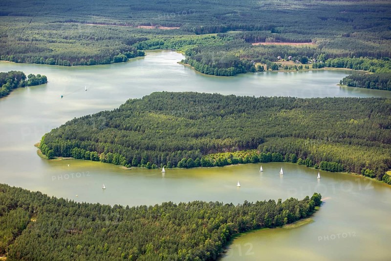 KoÅ'cierzyna, Pomerelia, Vistula Pomerania, Lakeland, forests, lakes, sailing boats, pomorskie, Poland, Koscierzyna, Baltic Sea coast, PL, Europe, aerial view, birds-eyes view, aerial photography, overview, bird's eye view, northern Poland