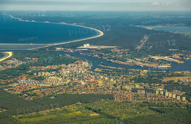 Overview, Baltic Sea coast, Baltic Sea, Poland, ÅšwinoujÅ'cie Swinoujscie, Europe, aerial view, birds-eyes view, aerial photography, bird's eye view, northern Poland