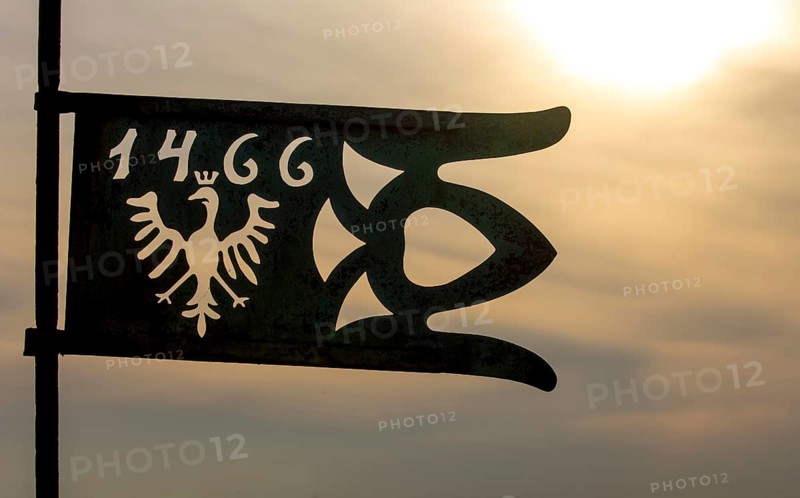 GdaÅsk, bronze flag on the tower of St Mary's Church, Gdansk, Baltic Sea coast, Baltic Sea, pomorskie, Pomeranian Voivodeship, Poland, Gdansk, PL, Europe, aerial photo, birds-eyes view, aerial photography, aerial photography, overview, bird's eye view
