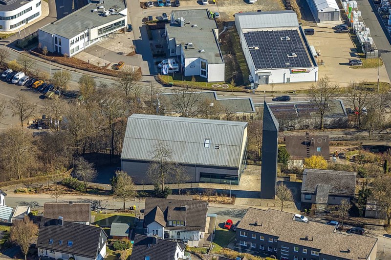 Aerial view, parish vicarage Heilig Geist, Olpe-Stadt, Olpe, Sauerland, North Rhine-Westphalia, Germany, DE, Europe, church, aerial view, aerial photography, aerial photography, overview, bird's-eye view, birds-eyes view, overview