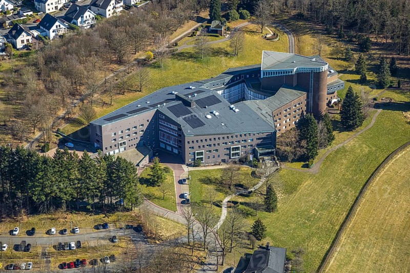 Aerial view, Convent of the Franciscan Sisters of Perpetual Adoration, Olpe City, Olpe, Sauerland, North Rhine-Westphalia, Germany, DE, Europe, church, convent, aerial view, aerial photography, aerial photography, religion, overview, bird's-eye view, overview