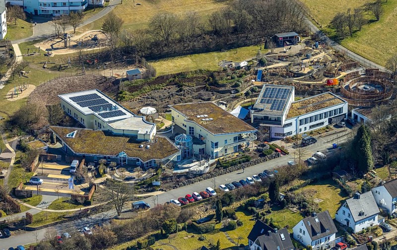 Aerial view, children's hospice and youth hospice Balthasar, Olpe town, Olpe, Sauerland, North Rhine-Westphalia, Germany, DE, Europe, aerial photography, aerial photography, overview, bird's-eye view, overview