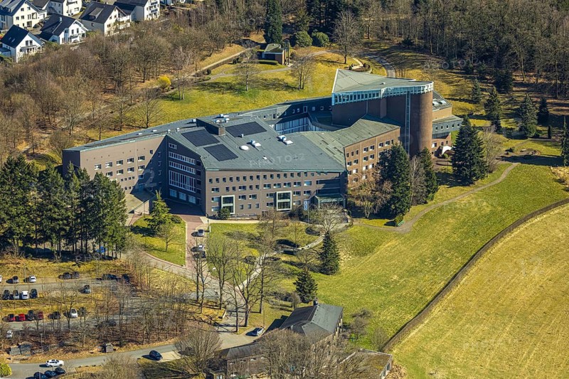 Aerial view, Convent of the Franciscan Sisters of Perpetual Adoration, Olpe City, Olpe, Sauerland, North Rhine-Westphalia, Germany, DE, Europe, church, convent, aerial view, aerial photography, aerial photography, religion, overview, bird's-eye view, overview