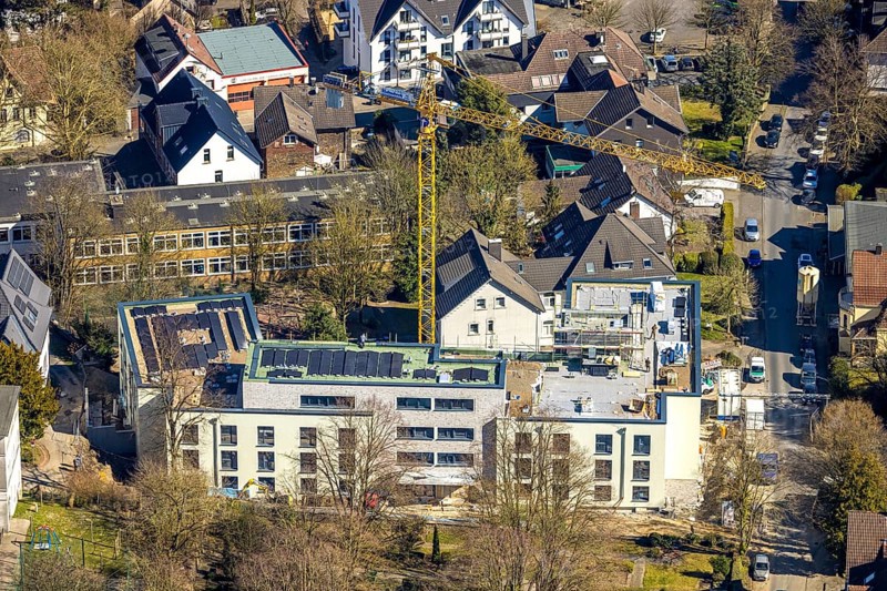 Aerial view, Volmarstein Johanna Helenen House, construction site and new building on Hartmannstraße, Volmarstein, Wetter, Ruhr area, North Rhine-Westphalia, Germany, construction work, construction area, construction site, building plots, construction project, construction site, DE, Europe, aerial view, aerial photography, aerial photography, new building, Volmarstein Foundation, overview, bird's-eye view, Wetter (Ruhr), birds-eyes view, overview