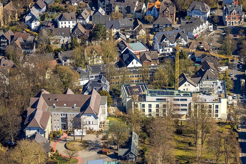 Aerial view, Volmarstein Johanna Helenen House, construction site and new building on Hartmannstraße, Volmarstein, Wetter, Ruhr area, North Rhine-Westphalia, Germany, construction work, construction area, construction site, building plots, construction project, construction site, DE, Europe, aerial view, aerial photography, aerial photography, new building, Volmarstein Foundation, overview, bird's-eye view, Wetter (Ruhr), birds-eyes view, overview