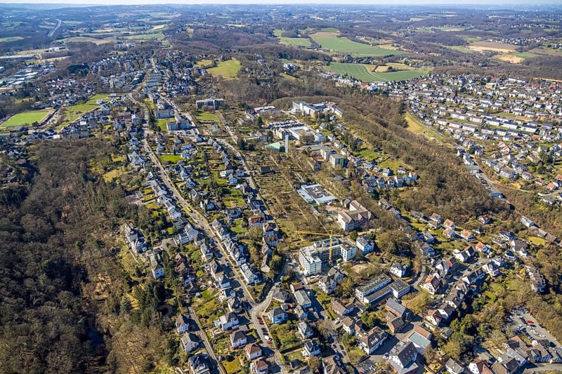 Aerial view, Evangelische Stiftung Volmarstein, workshop for disabled people, medical centre, Grundschöttel, Wetter, Ruhr area, North Rhine-Westphalia, Germany, DE, Europe, health care, hospital, clinic, clinic centre, hospital, aerial photograph, aerial photography, aerial photography, medical facility, medical aid, overview, bird's eye view, Wetter (Ruhr), birds-eyes view, overview, medical care