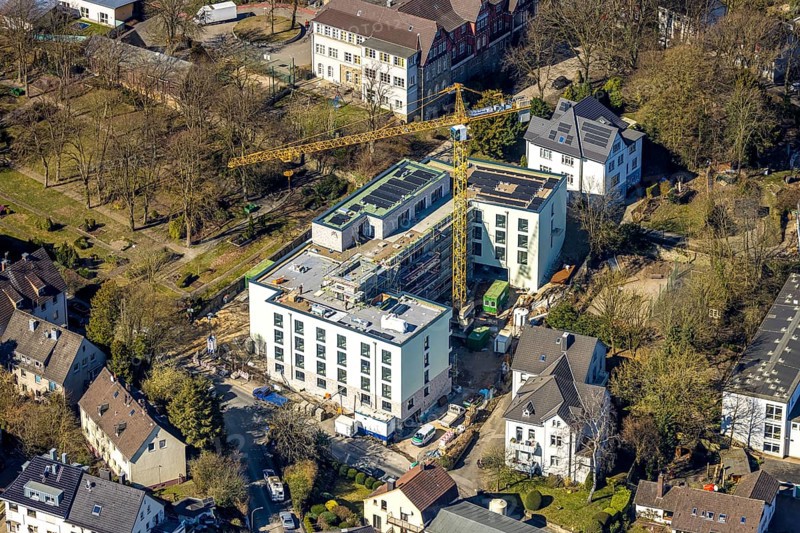 Aerial view, Volmarstein Johanna Helenen House, construction site and new building on Hartmannstraße, Volmarstein, Wetter, Ruhr area, North Rhine-Westphalia, Germany, construction work, construction area, construction site, building plots, construction project, construction site, DE, Europe, aerial view, aerial photography, aerial photography, new building, Volmarstein Foundation, overview, bird's-eye view, Wetter (Ruhr), birds-eyes view, overview