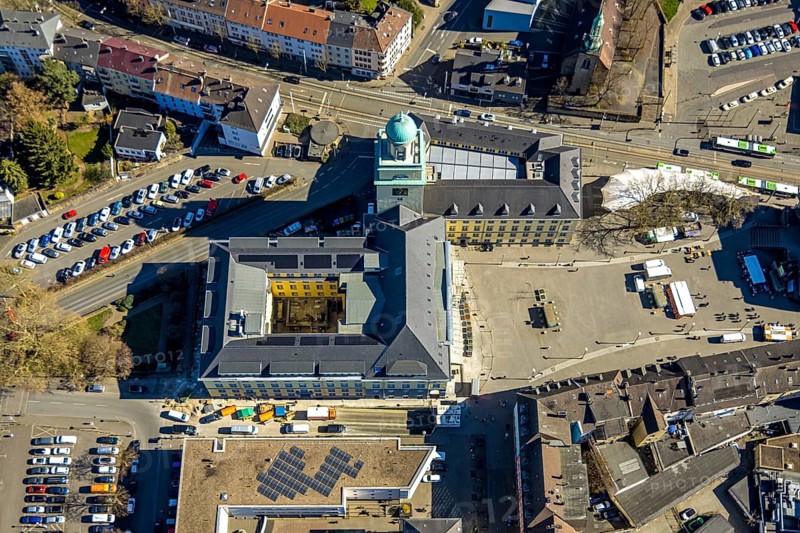 Aerial view, town hall with renovation, market square, Witten, Ruhr area, North Rhine-Westphalia, Germany, authority, town hall, DE, Europe, aerial view, aerial photography, aerial photography, location, town hall, city administration, overview, bird's-eye view, overview