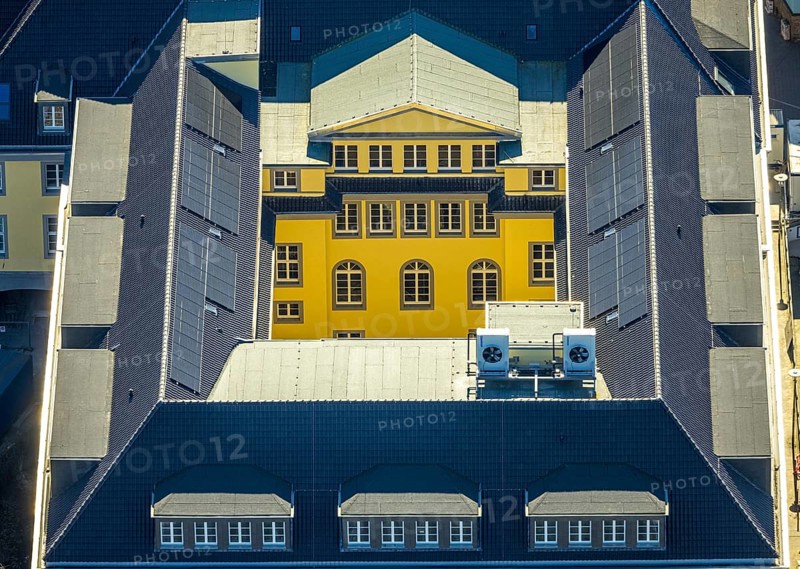 Aerial view, town hall with renovation, inner courtyard window front, shapes and colours, Witten, Ruhr area, North Rhine-Westphalia, Germany, authority, town hall, DE, Europe, aerial view, aerial photography, aerial photography, location, town hall, city administration, overview, bird's-eye view, overview