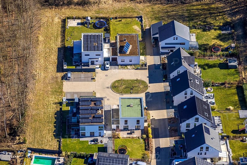 Aerial view, new housing estate Waldstraße, Annen, Witten, Ruhr area, North Rhine-Westphalia, Germany, DE, Europe, property tax, real estate, aerial view, aerial photography, aerial photography, location, overview, bird's-eye view, residential complex, living and living, residential area, residential buildings, quality of living, residential neighbourhood, housing estate, birds-eyes view, overview