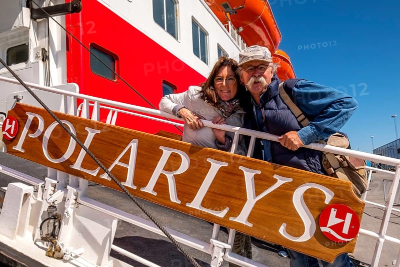 Ship MS Polarlys Tourists at the railing, Bjørnevatn, Finnmark, Norway, Scandinavia, Europe, adventure trip, Bjørnevatn, tourism, Hurtigruten, Hurtigruten trip, cruise, cruise ship, NOR, travel, destination, ship, shipping, sea voyage, sightseeing, tourism, Norwegian, Scandinavian, touristic