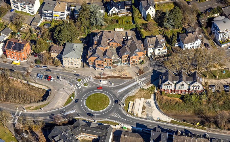 Aerial view, redesign of roundabout at Kaiserstrasse, Wetter, Ruhr area, North Rhine-Westphalia, Germany, construction work, construction area, construction site, building plots, construction project, construction site, DE, Europe, roundabout, aerial view, aerial photography, aerial photography, new construction, overview, bird's eye view, Wetter (Ruhr), birds-eyes view, overview
