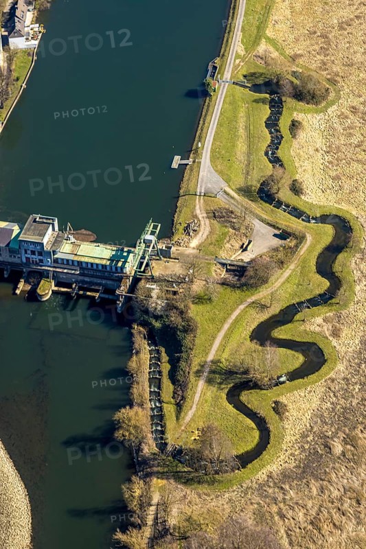 Aerial view, Harkort Weir power station with fish ladder at the Obergraben, Wetter, Ruhr area, North Rhine-Westphalia, Germany, DE, Europe, aerial view, aerial photography, aerial photography, overview, bird's-eye view, Wetter (Ruhr), birds-eyes view, overview