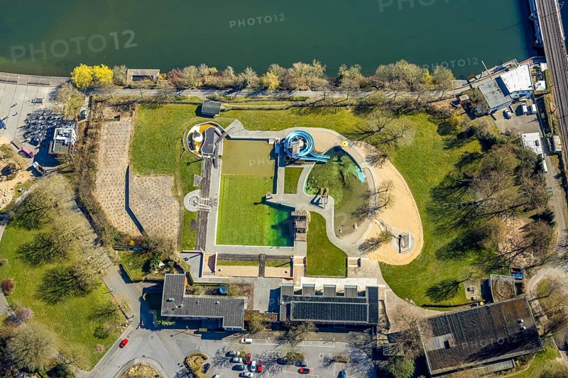 Aerial view, nature outdoor swimming pool with water slide, Wetter, Ruhr area, North Rhine-Westphalia, Germany, DE, Europe, aerial view, aerial photography, aerial photography, overview, bird's-eye view, Wetter (Ruhr), birds-eyes view, overview