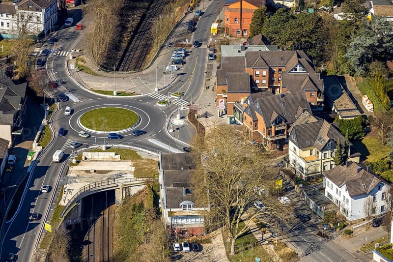 Aerial view, redesign of roundabout at Kaiserstrasse, Wetter, Ruhr area, North Rhine-Westphalia, Germany, construction work, construction area, construction site, building plots, construction project, construction site, DE, Europe, roundabout, aerial view, aerial photography, aerial photography, new construction, overview, bird's eye view, Wetter (Ruhr), birds-eyes view, overview