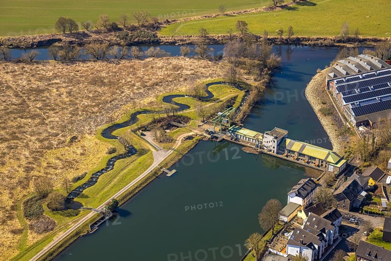 Aerial view, Harkort Weir power station with fish ladder at the Obergraben, Wetter, Ruhr area, North Rhine-Westphalia, Germany, DE, Europe, aerial view, aerial photography, aerial photography, overview, bird's-eye view, Wetter (Ruhr), birds-eyes view, overview