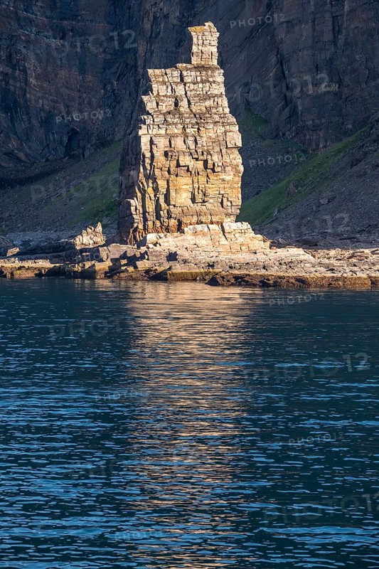 Finnkjerka rock formation, Kjøllefjord, Finnmark, Norway, Scandinavia, Europe, adventure trip, Finnkirka, fjord, tourism, Hurtigruten, Hurtigruten trip, Church of the Finns, Kjøllefjord, cliff, cruise, legends, NOR, natural monument, Sami sacrificial site, journey, destination, sea trip, sightseeing, tourism, Norwegian, Scandinavian, touristic
