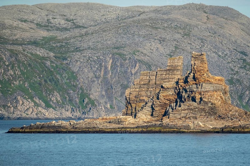 Finnkjerka rock formation, Kjøllefjord, Finnmark, Norway, Scandinavia, Europe, adventure trip, Finnkirka, fjord, tourism, Hurtigruten, Hurtigruten trip, Church of the Finns, Kjøllefjord, cliff, cruise, legends, NOR, natural monument, Sami sacrificial site, journey, destination, sea trip, sightseeing, tourism, Norwegian, Scandinavian, touristic