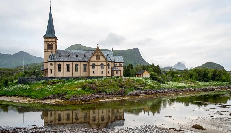 Vågan kirke, Vågan church, Kabelvåg, Nordland, Norway, Scandinavia, Europe, adventure travel, place of worship, tourism, religious community, place of worship, Hurtigruten, Hurtigruten voyage, Kabelvåg, church, parish, denomination, cruise, Lofoten, NOR, travel, destination, religion, sacral building, sea voyage, sightseeing, tourism, Norwegian, Scandinavian, touristic