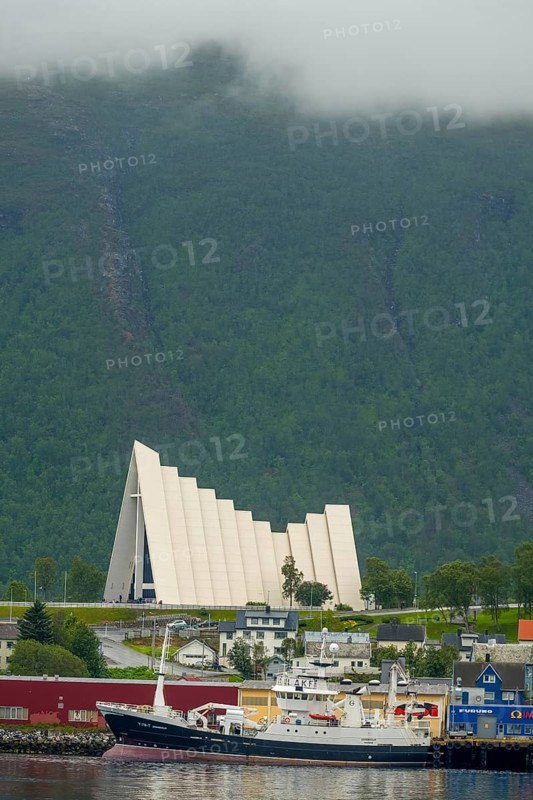Ice Sea Cathedral, Tromsø, Troms, Norway, Scandinavia, Europe, adventure travel, place of worship, sloping roof, tourism, place of worship, Grimsholm ship, sacred site, Hurtigruten, Hurtigruten voyage, Ishavskatedralen, church, parish, cruise, NOR, travel, destination, religion, ship, sea voyage, sight, sightseeing, tourism, Tromsdalen kirke, Tromsø, landmark, Evangelical Lutheran parish church and sailor's church, Norwegian, Scandinavian, stylised ice plates, touristic